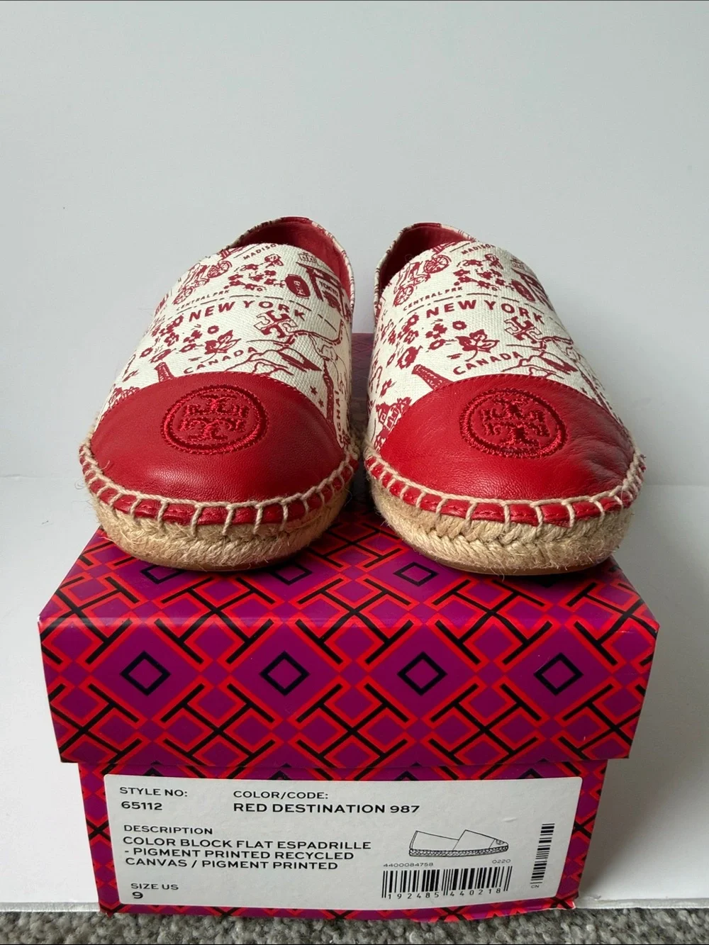 Tory Burch Red Destination & Cream Printed Espadrille Slip-On